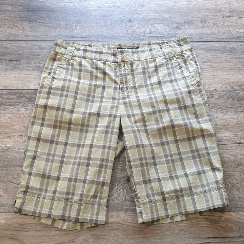 Calvin Klein Women Green Plaid Casual Shorts Size 16 Walking  Cotton Waist 36